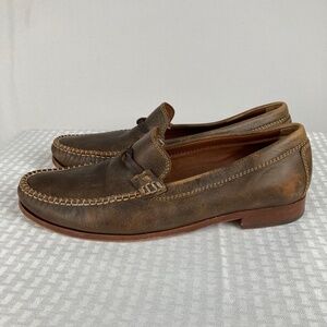 Trask Sawyer Brown Burnished Leather Loafer Knot Brown Handsewn Men's Size 11.5M